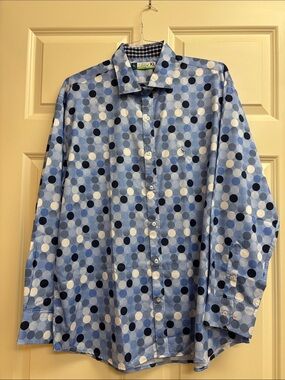 Men's Taylor Byrd Blue Polka Dot Button-Up Shirt